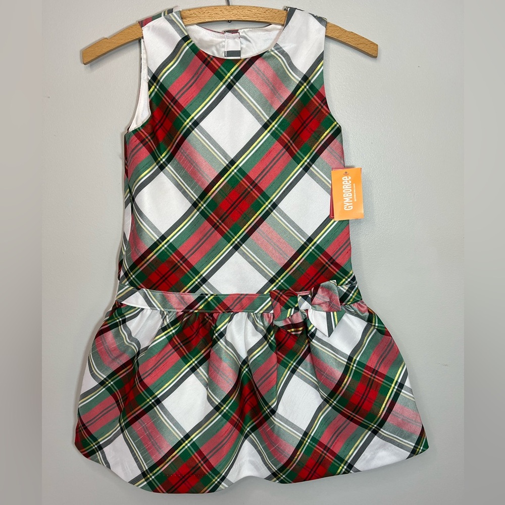 NWT Gymboree Red Green Gold Plaid Christmas Holiday Dress with Bow Girls 7